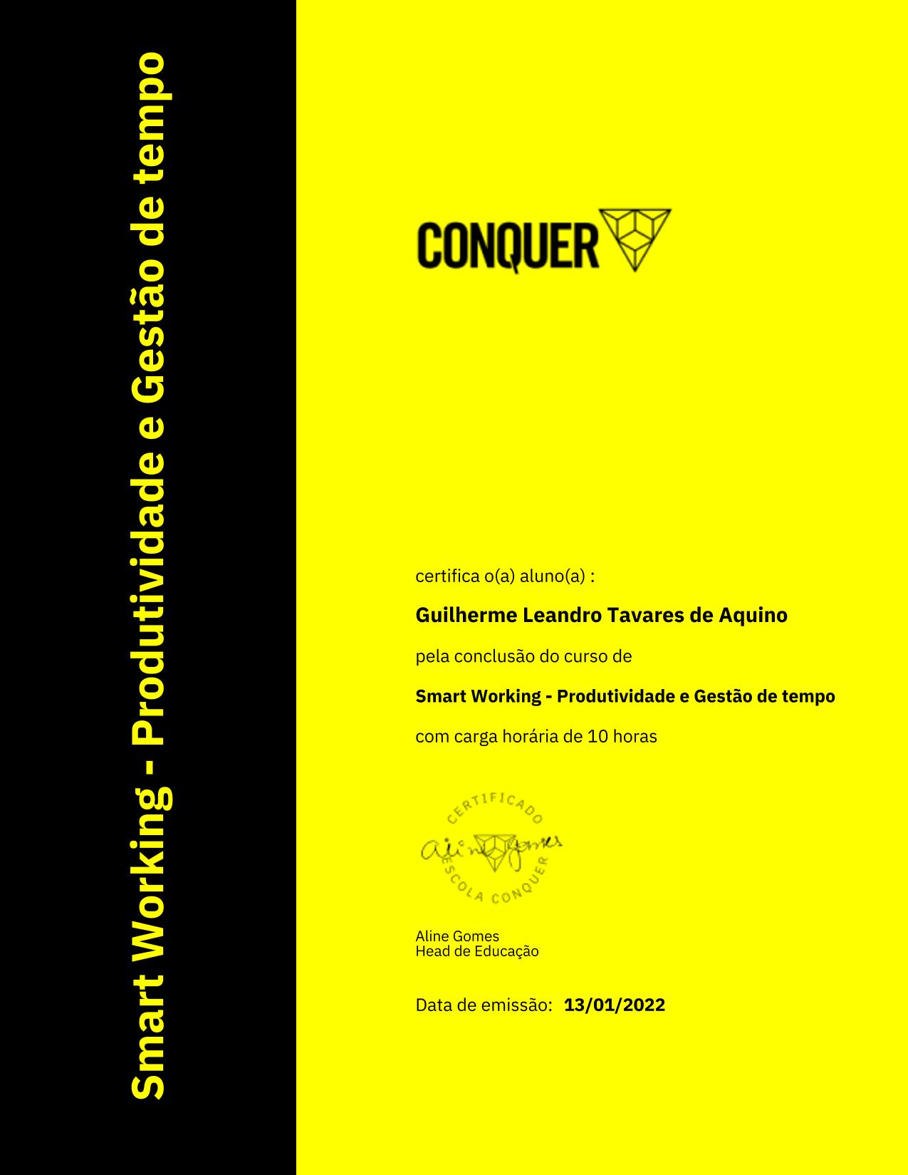 Certificado de Smart Working - Produtividade e Gestão de tempo